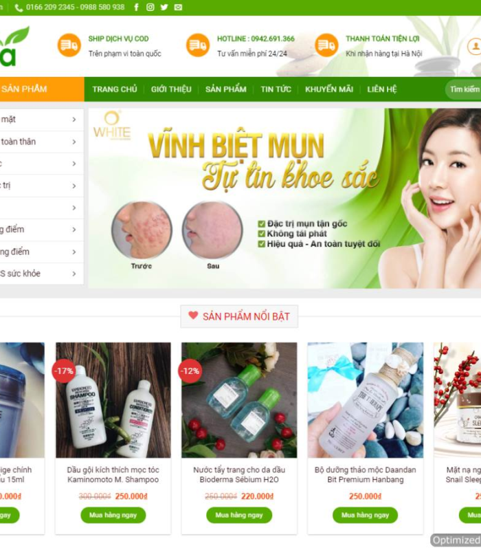 Giao diện web shop xuka mỹ phẩm