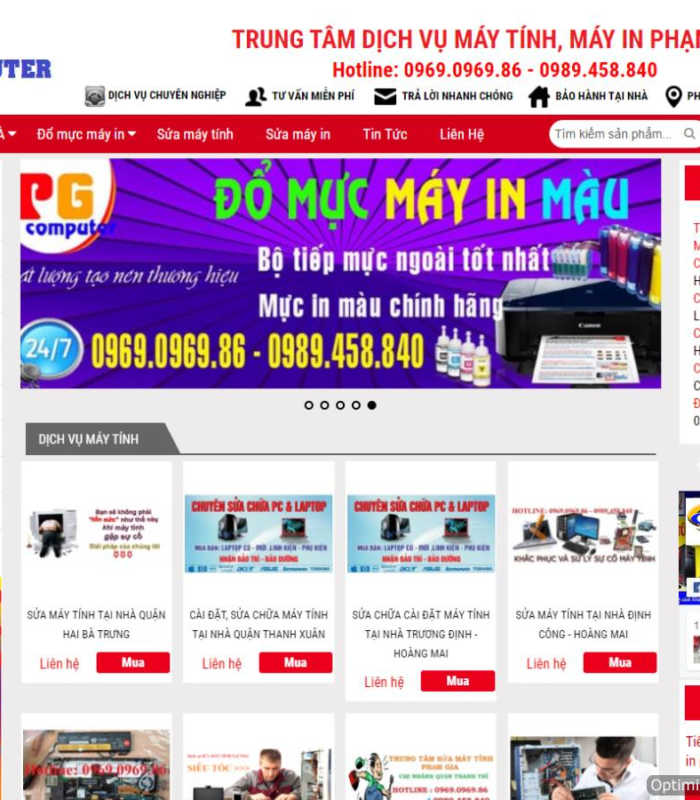 Giao diện web máy tính máy in