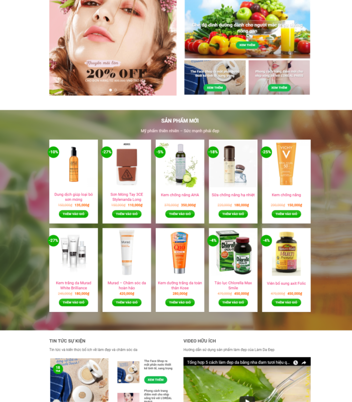 Giao diện web mỹ phẩm OGANIC