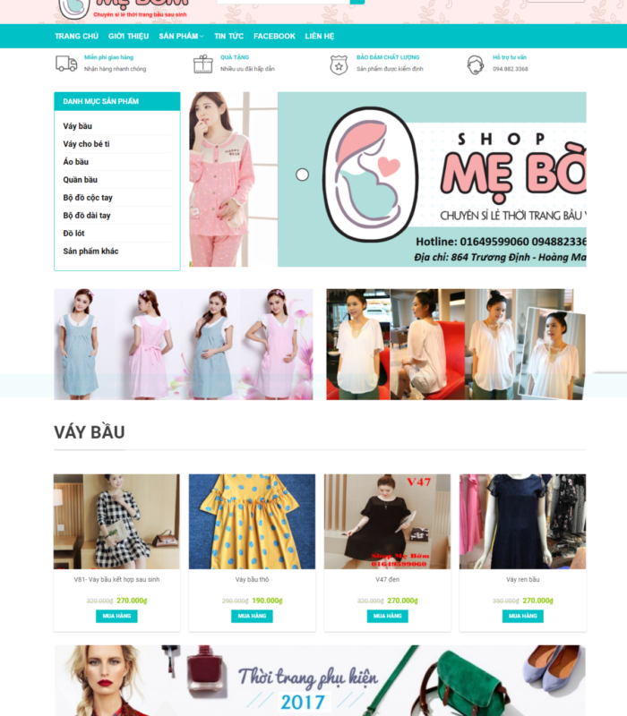 Giao diện web shop mẹ bờm