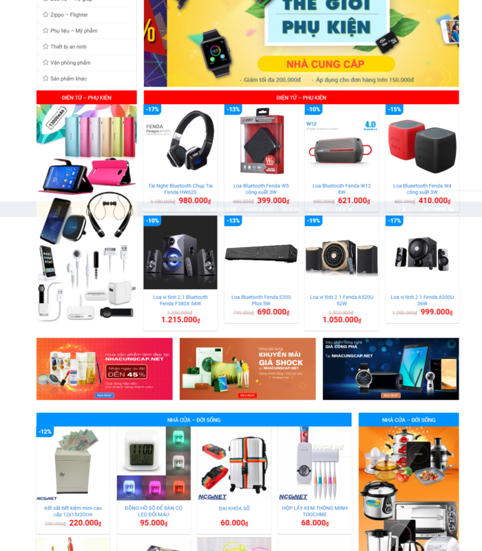 Giao diện web shop siêu thị nhà cung cấp