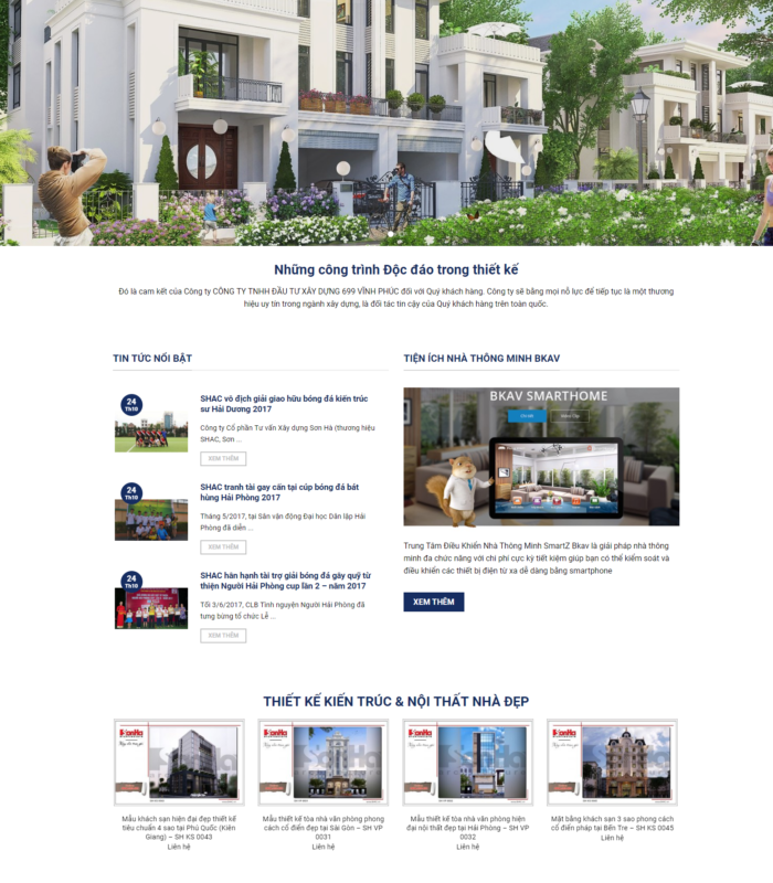 Giao diện web nhà thầu xây dựng thi công