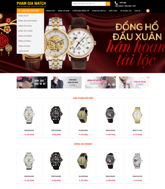 Giao diện web bán hàng đồng hồ hàng hiệu