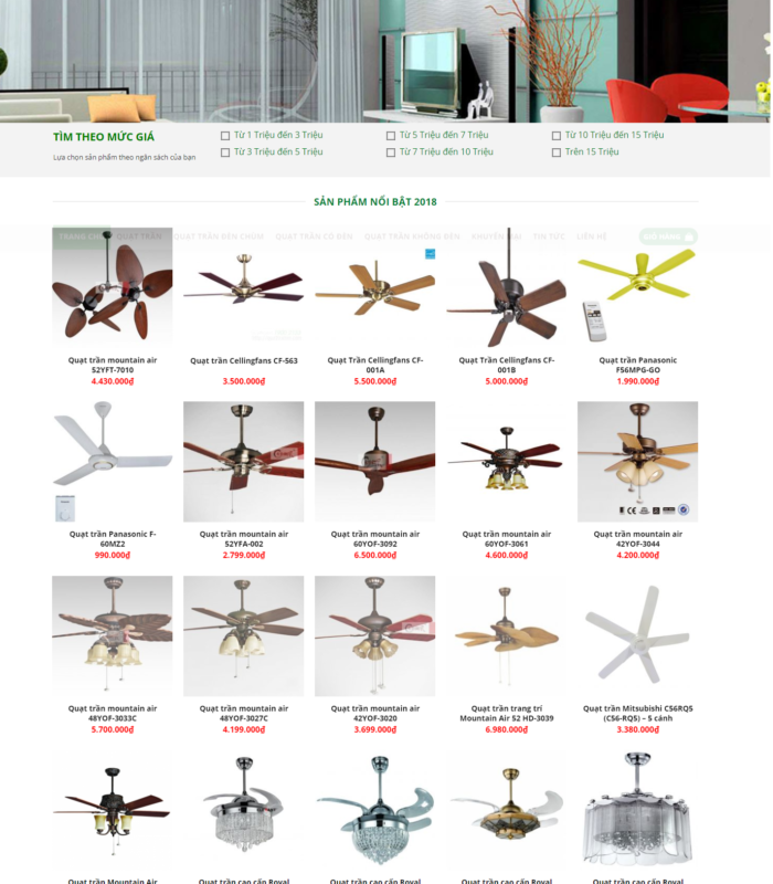 Giao diện web bán hàng nội thất kèm lọc giá
