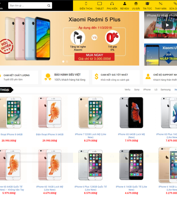 Giao diện web bán hàng điện thoại di động