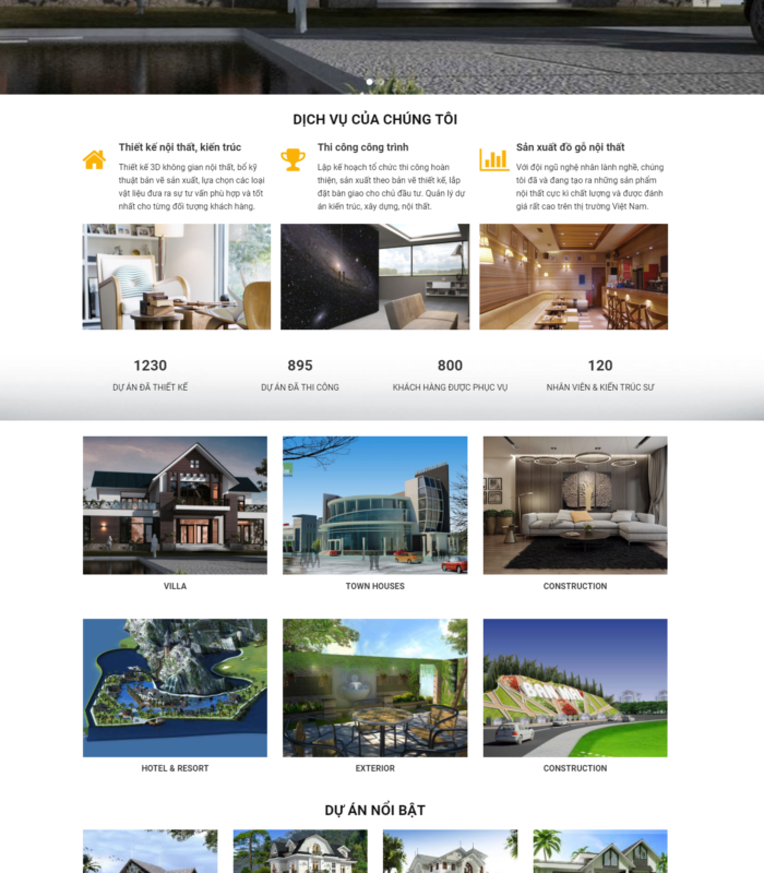 Giao diện web thiết kế biệt thự kiến trúc