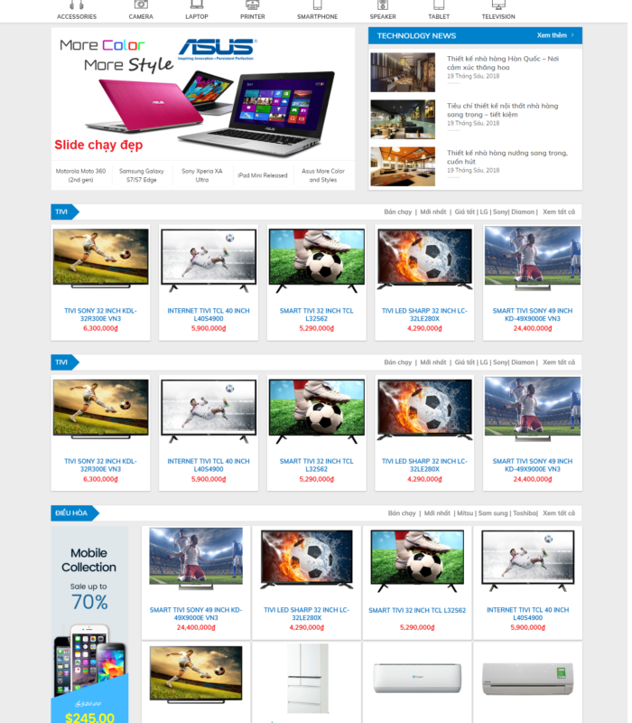 Giao diện web shop siêu thị điện máy digital