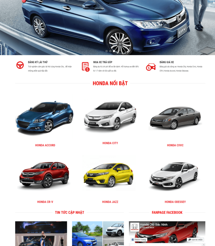 Giao diện web xe hơi Honda Bắc Ninh