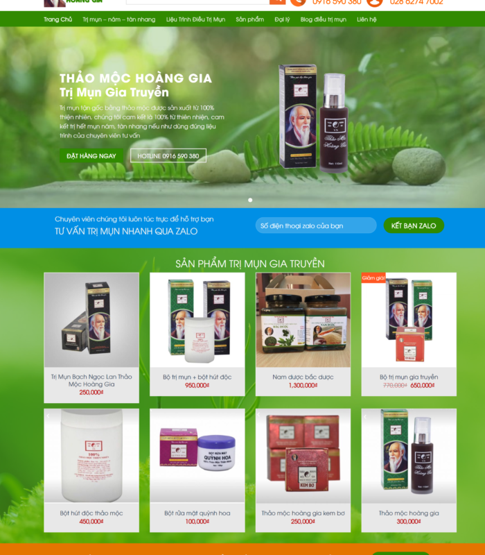 Mẫu web thuốc trị mụn bán hàng