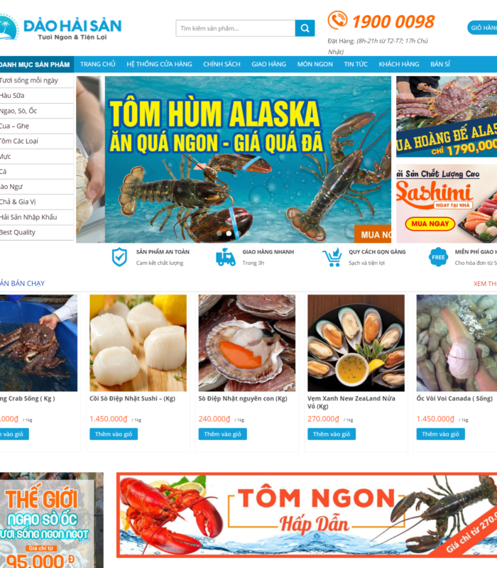Mẫu web shop đảo hải sản đẹp