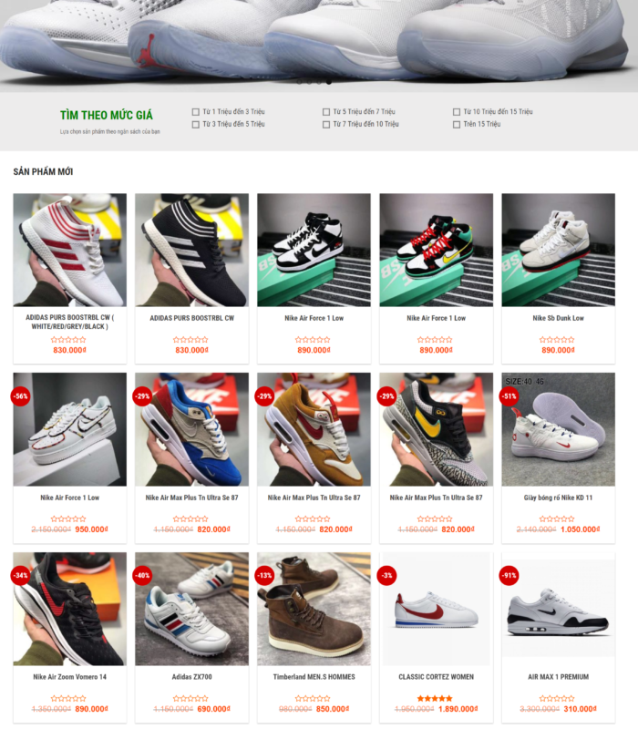 Web shop giày đẹp 2019