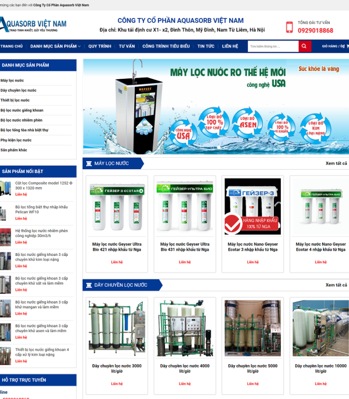 Web shop lọc nước – linh kiện web đẹp