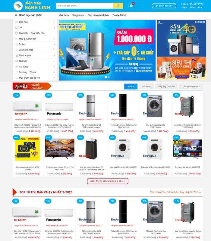 Giao diện web siêu thị điện máy Thái Bình