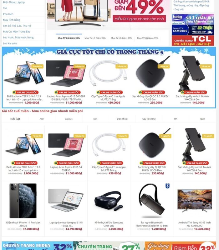 Mẫu website bán hàng giao diện tương tự Điện máy xanh