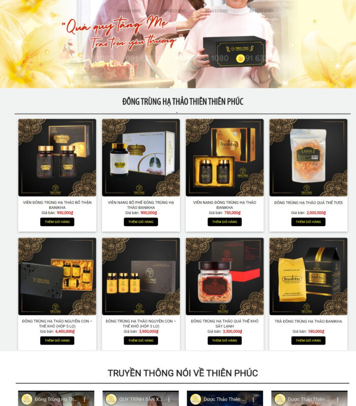 Mẫu website bán hàng đông trùng hạ thảo thực phẩm