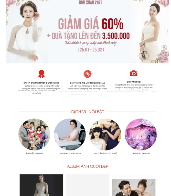 Giao diện website ảnh viện áo cưới đẹp mắt – nhẹ nhàng