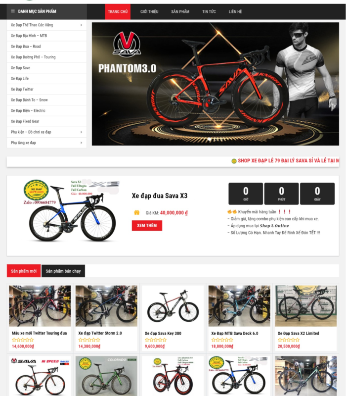 Giao diện website shop bán xe đẹp xe máy