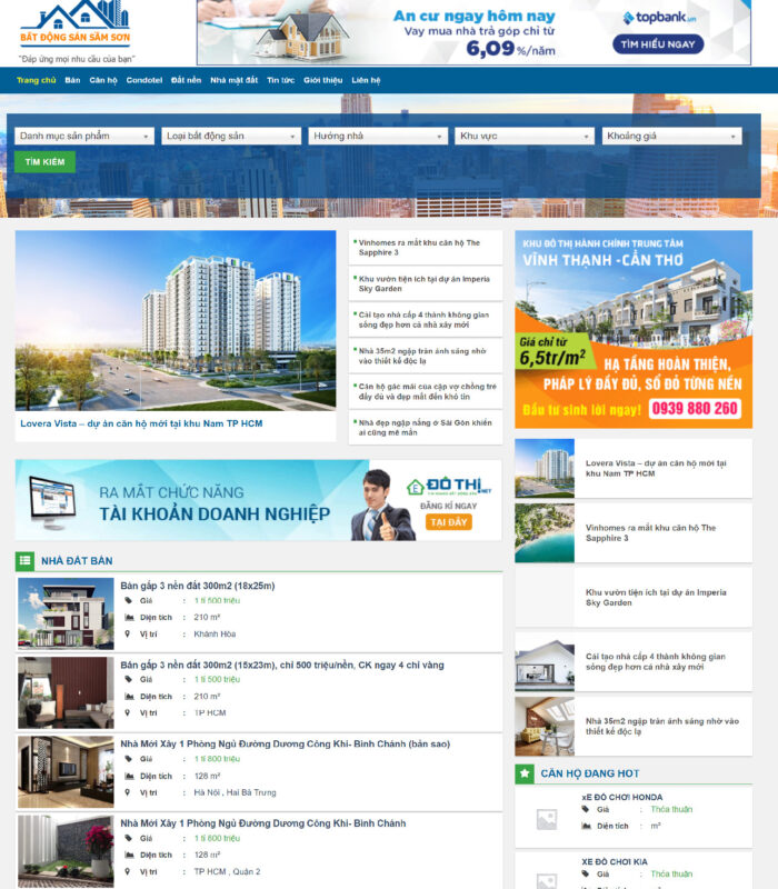 Giao diện website bất động sản dự án đẹp