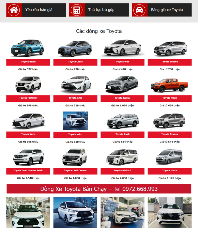 Giao diện website xe hơi hãng Toyota đẹp mới xịn