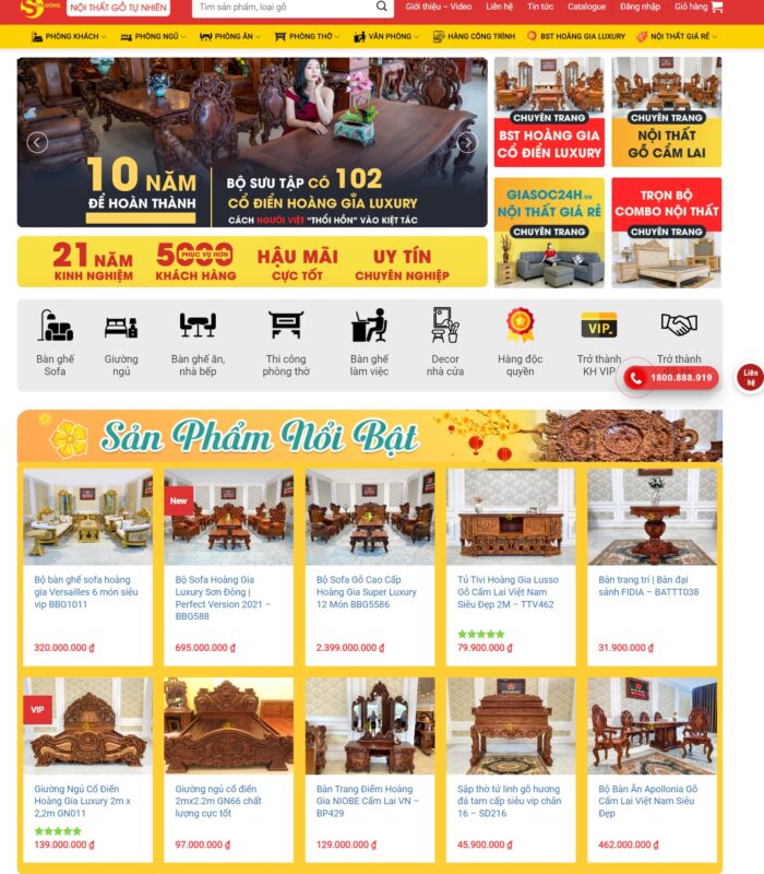 Giao diện web nội thất , đồ gỗ bắt mắt đẹp