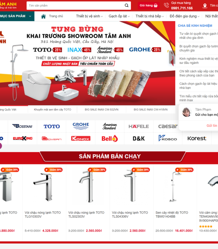 Giao diện web thiết bị vệ sinh, nội thất đẹp mắt