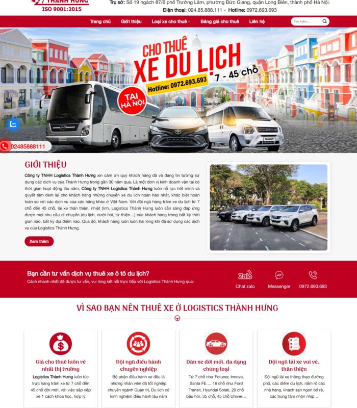 Giao diện web xe du lịch, vận tải đẹp mắt