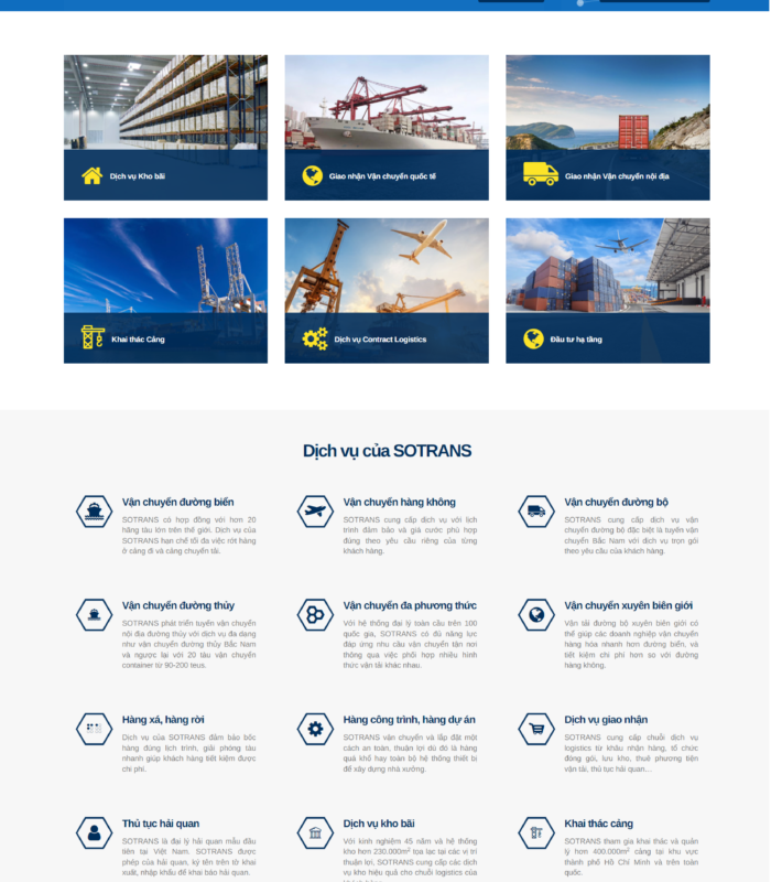 Giao diện web dịch vụ logistics Việt Nam