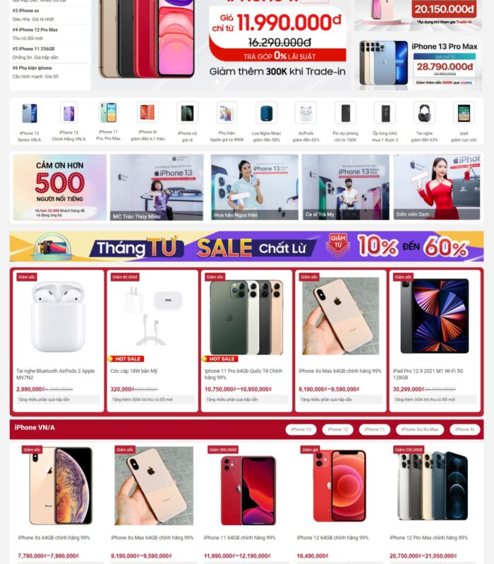 Thiết kế web shop điện thoại web đồ công nghệ