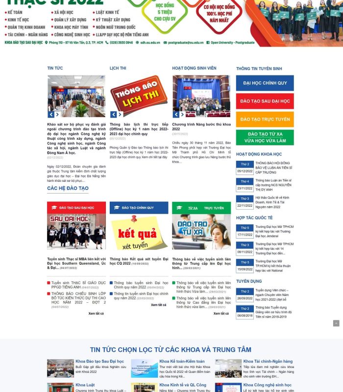 Giao diện website trường Đại học Mở TP Hồ Chí Minh