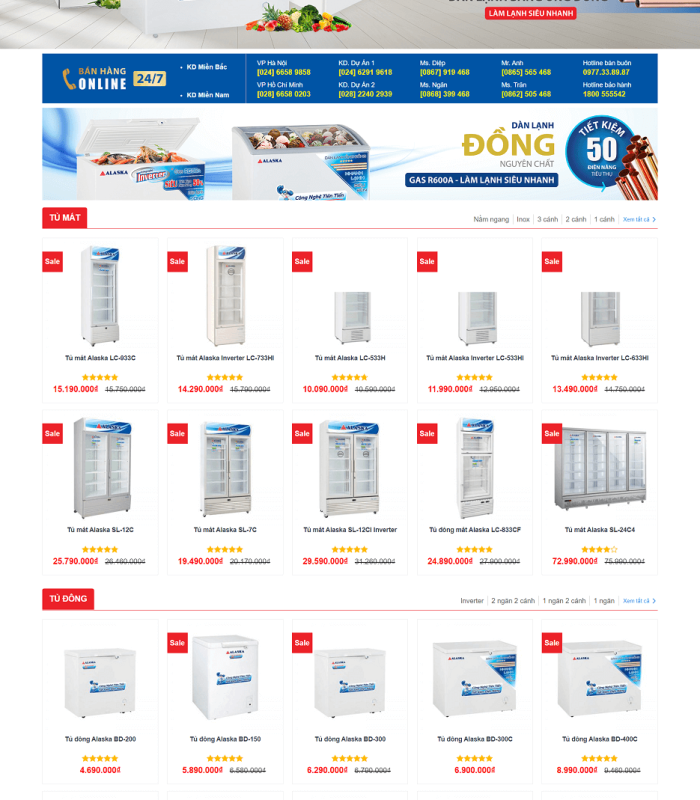 Giao diện web điện tử điện lạnh đẹp