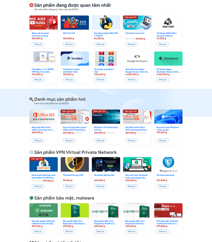 Giao diện thiết kế website và bán tài khoản
