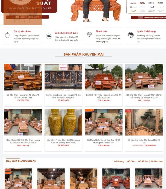Mẫu website thiết kế nội thất, bàn ghế