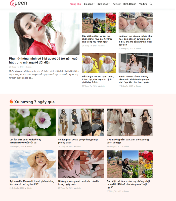 Giao diện web tin tức show hình ảnh và bài viết bắt mắt