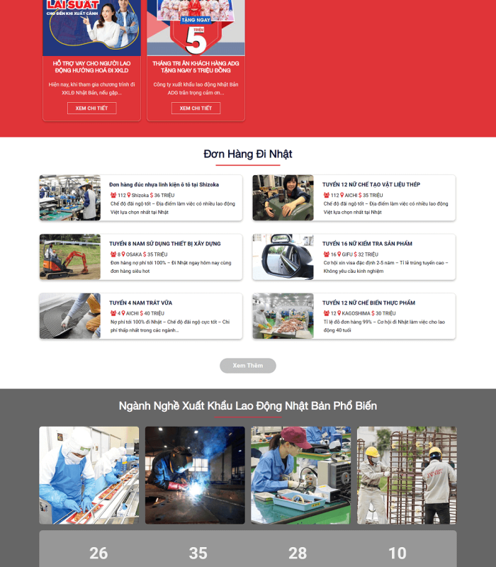 Mẫu website xuất khẩu lao động giao diện nổi bật, thu hút