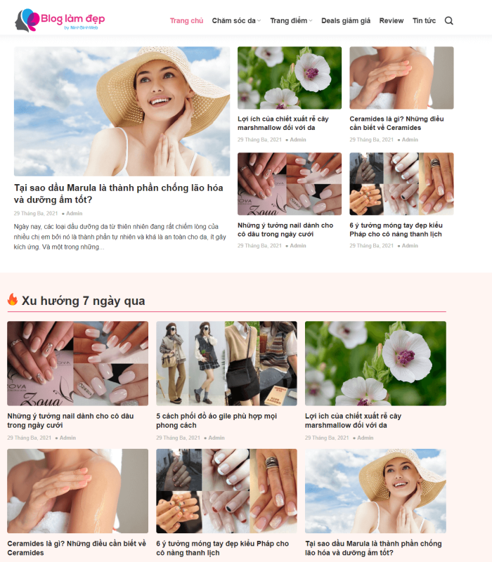 Giao diện web blog làm đẹp trình bày cuốn hút