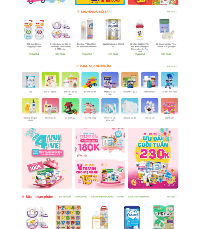 Trang web siêu thị đồ mẹ và bé đẹp ấn tượng và hút khách
