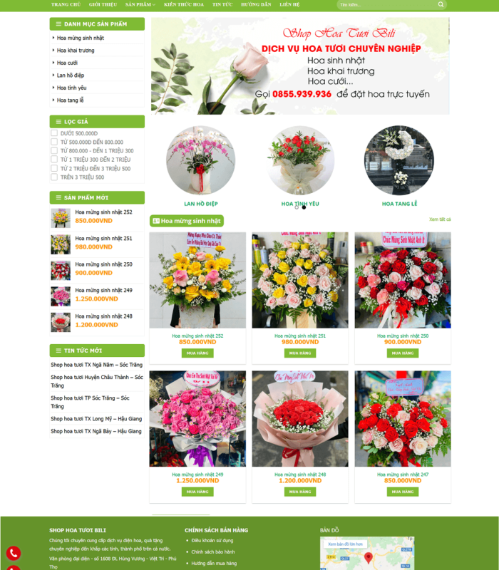 Trang web bán hoa tươi đẹp mắt, hiện đại, chuyên nghiệp
