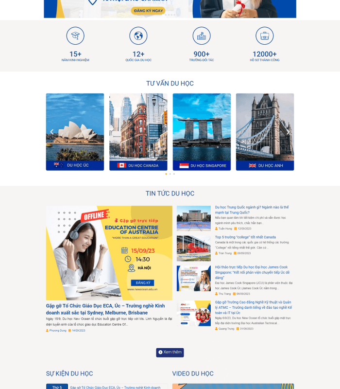 Giao diện website du học hiện đại, chuyên nghiệp