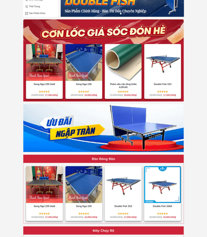 Giao diện web dụng cụ thể thao và thiết bị chăm sóc sức khỏe
