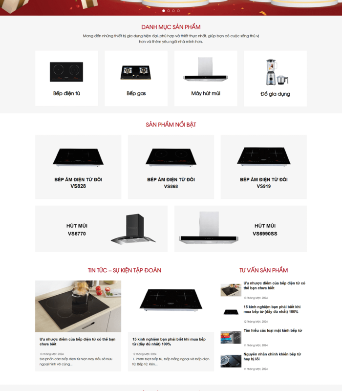 Giao diện website thiết bị nhà bếp cao cấp hiện đại