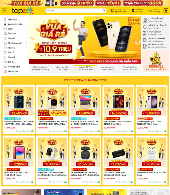 Thiết kế web siêu thị điện thoại đẹp mắt