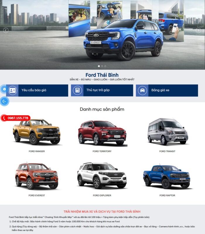 Giao diện web xe hơi hãng FORD THÁI BÌNH