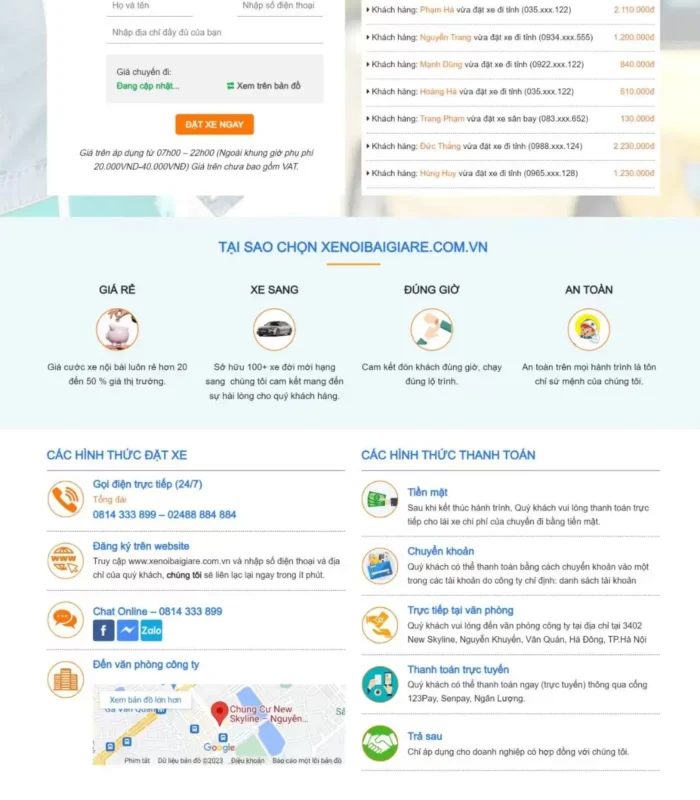 Trang web giao diện book thuê xe taxi, xe ghép taxi vận chuyển