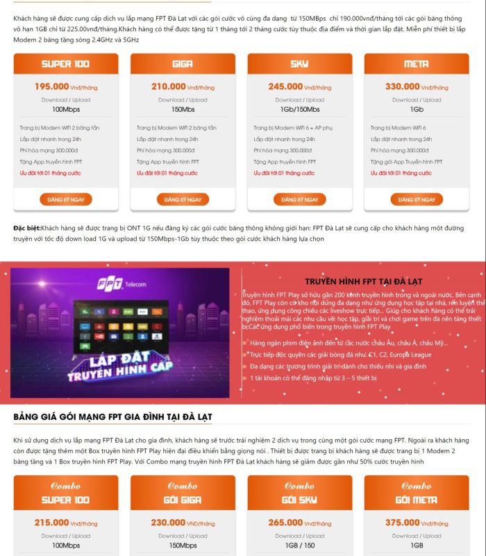 Mẫu website dịch vụ lắp đặt mạng Internet FPT Đà Lạt