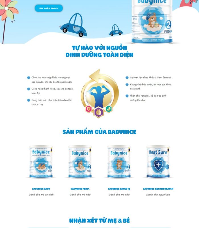 Thiết kế website bán sữa dinh dưỡng giao diện đẹp mắt, hài hòa