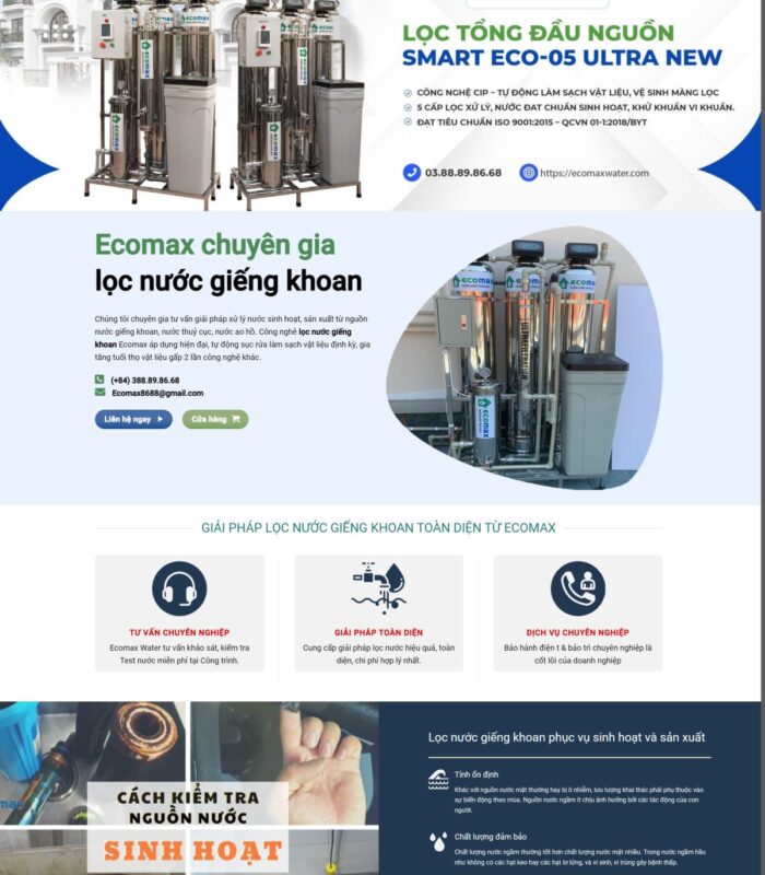 Mẫu website xử lý nước, lọc nước sinh hoạt giao diện đẹp