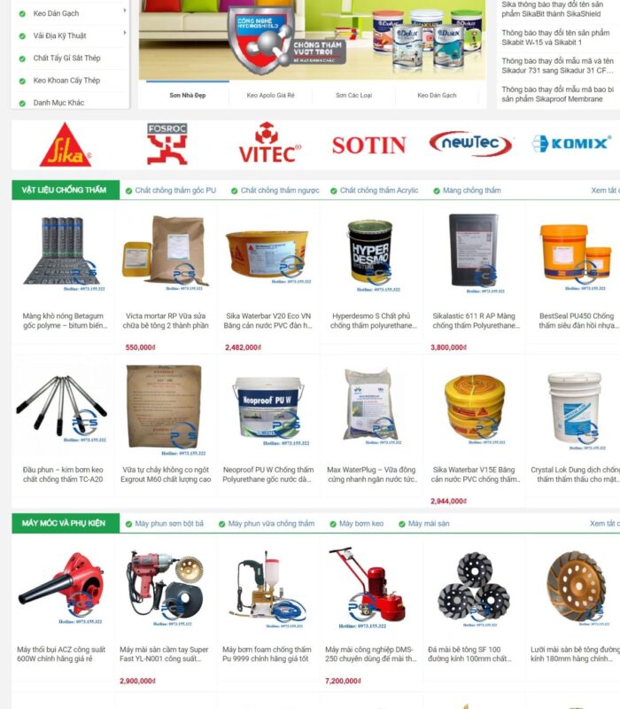 Mẫu thiết kế website bán sơn chống thấm đẹp