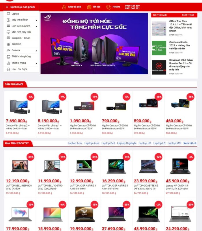 Mẫu website bán laptop, máy tính, máy văn phòng đẹp