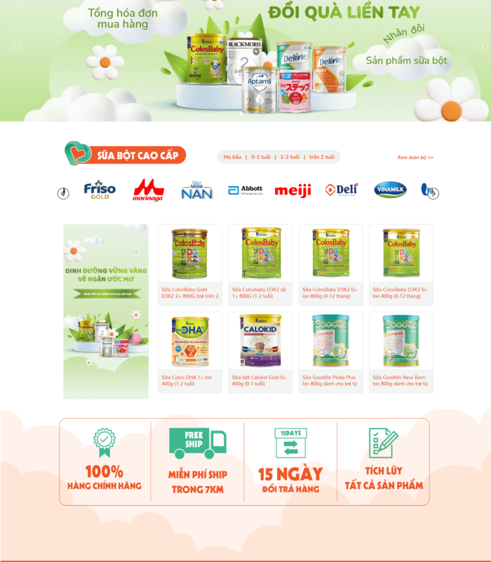 Mẫu giao diện website đồ dùng cho bé trình bày đẹp mắt