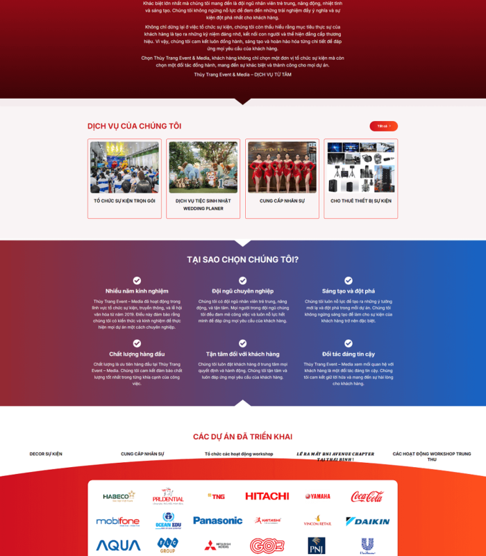 Mẫu website tổ chức sự kiện chuyên nghiệp đẹp mắt